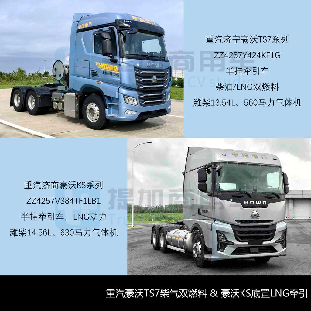 重汽豪沃TS7柴气双燃料牵引车亮相,斯堪尼亚柴油牵引扩展全空悬版,工信部第411批新产品公示之N类重型货车篇